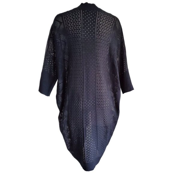 Longline Kimono Style Sleeve Open Cardigan Open Weave Black Size S - Picture 5 of 16